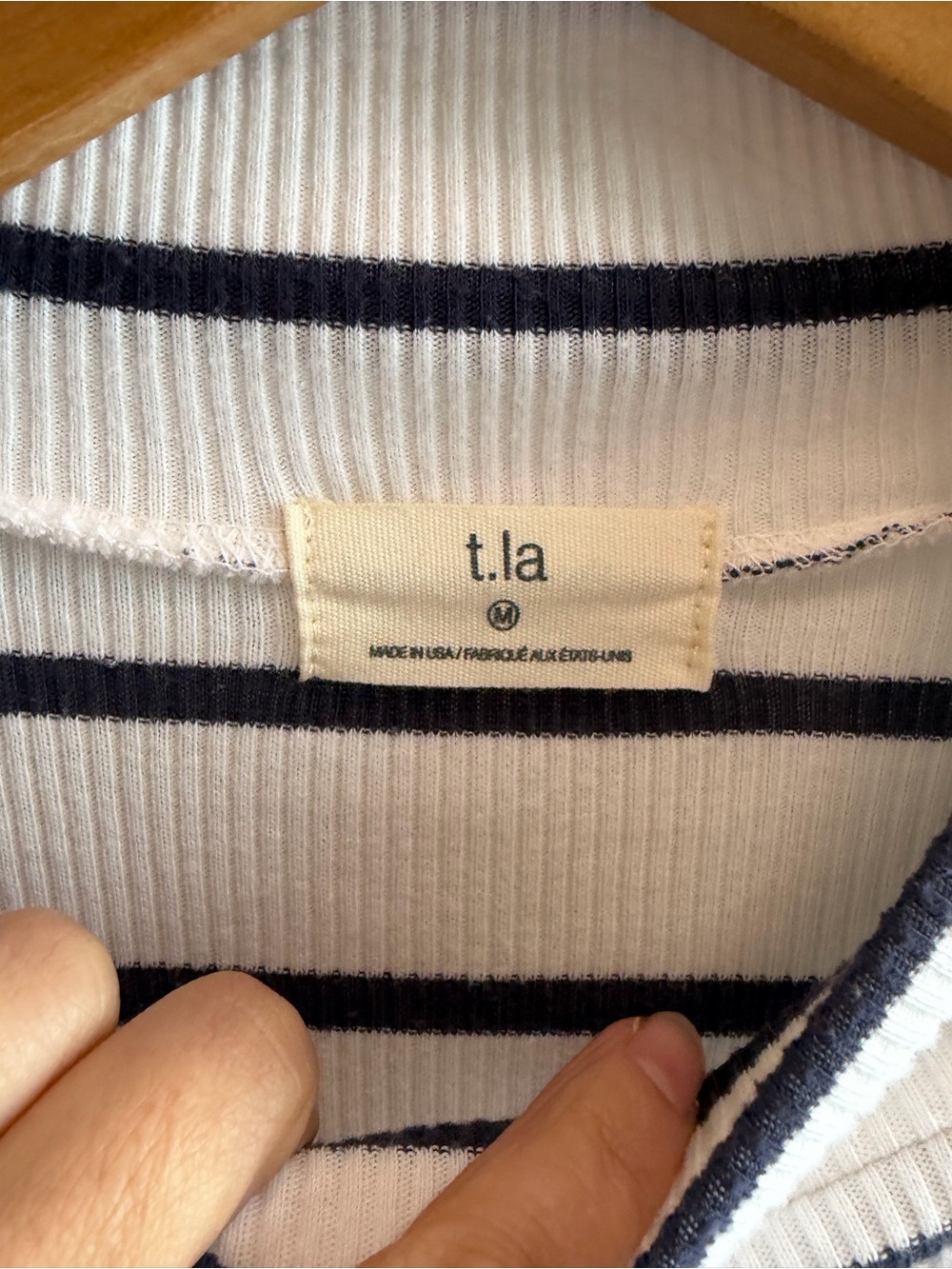 Anthropologie T.LA Ruffled Turtleneck Top Black Cream Stripe Medium - Picture 5 of 6